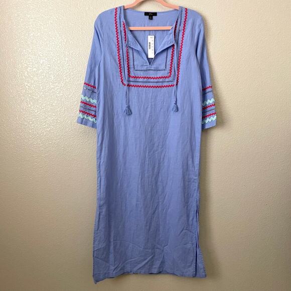 J. Crew Dress Womens XS Lilac Purple Linen Cotton Midi Tunic Embroidered Beachy - Picture 3 of 13